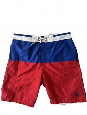 U.S. Polo Assn. Men's Colorblock White, Red & Blue Swim Shorts - Size L